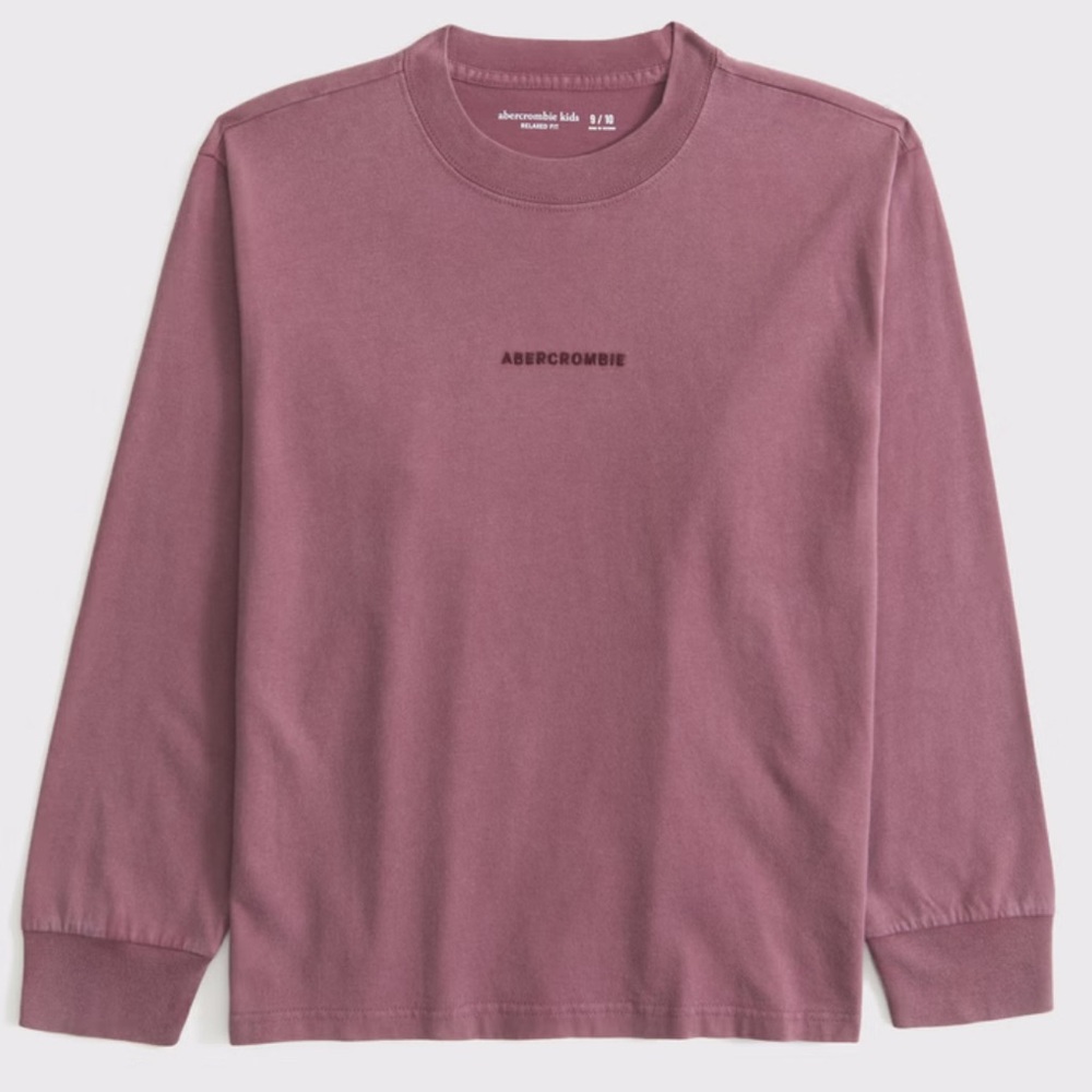 Abercrombie & Fitch Long Sleeve Embroidered Logo T-Shirt NWT Size 9-10